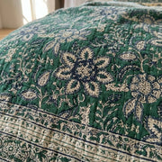 vintage emerald green jacquard cotton blanket fold