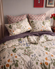 vintage herbarium botanical bedding styling