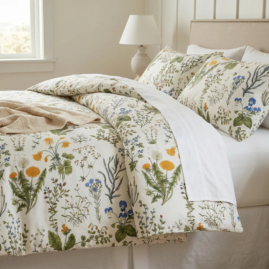 vintage herbarium botanical comforter set dandelion wildflower bedding