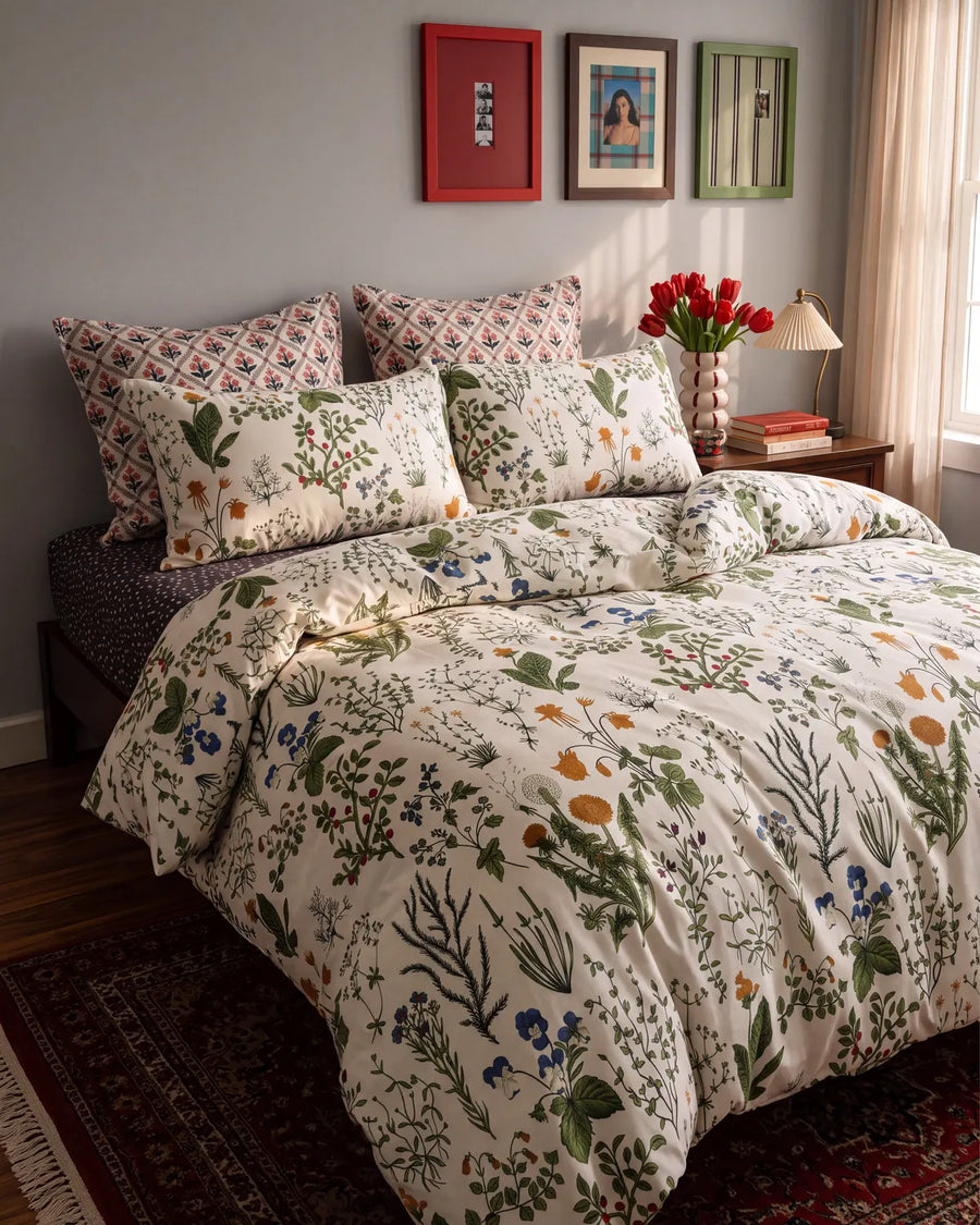 vintage herbarium botanical duvet cover set