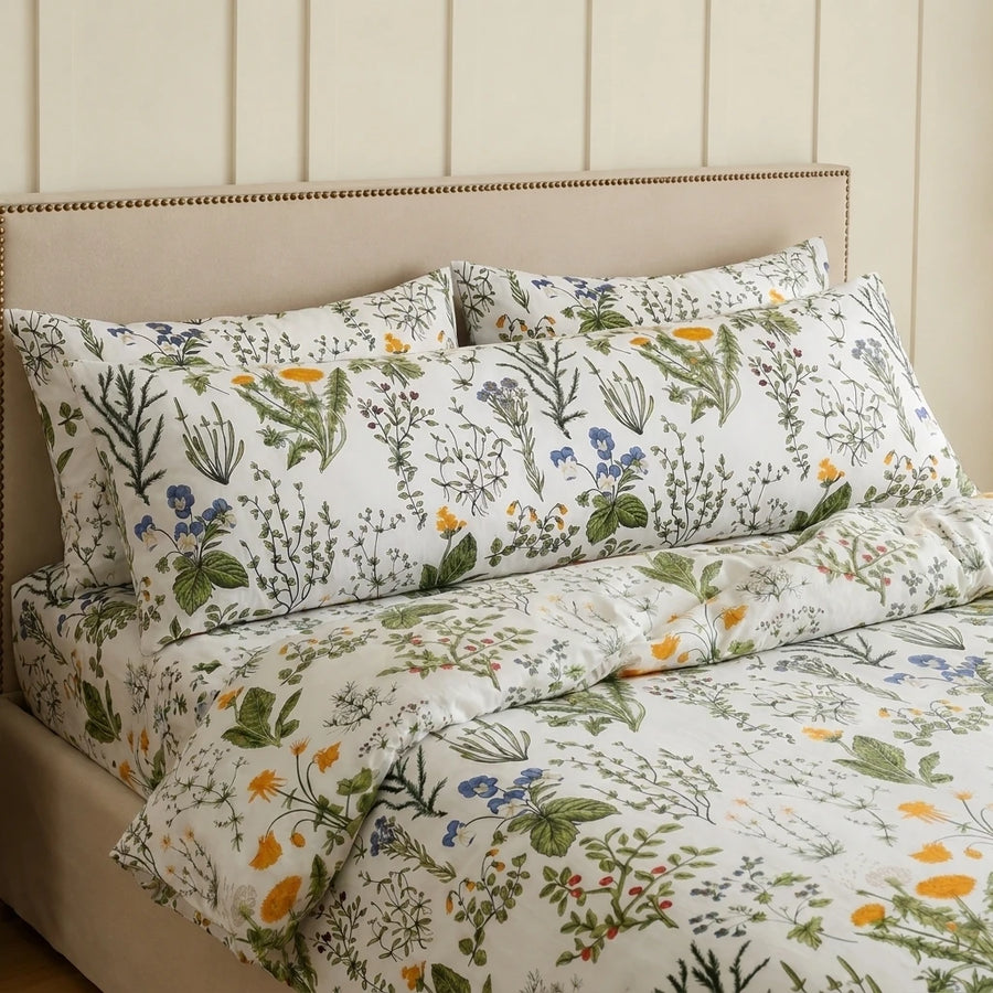 vintage herbarium botanical print pillowcase side view