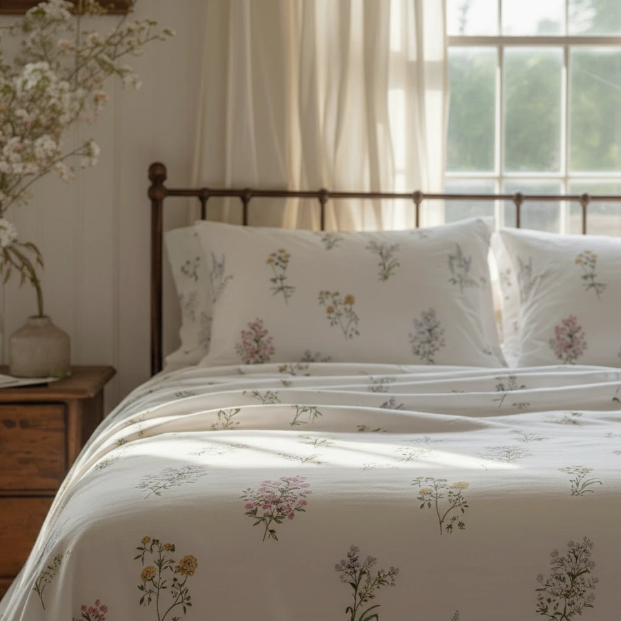 vintage meadow sprite botanical cotton sheets bedroom decor