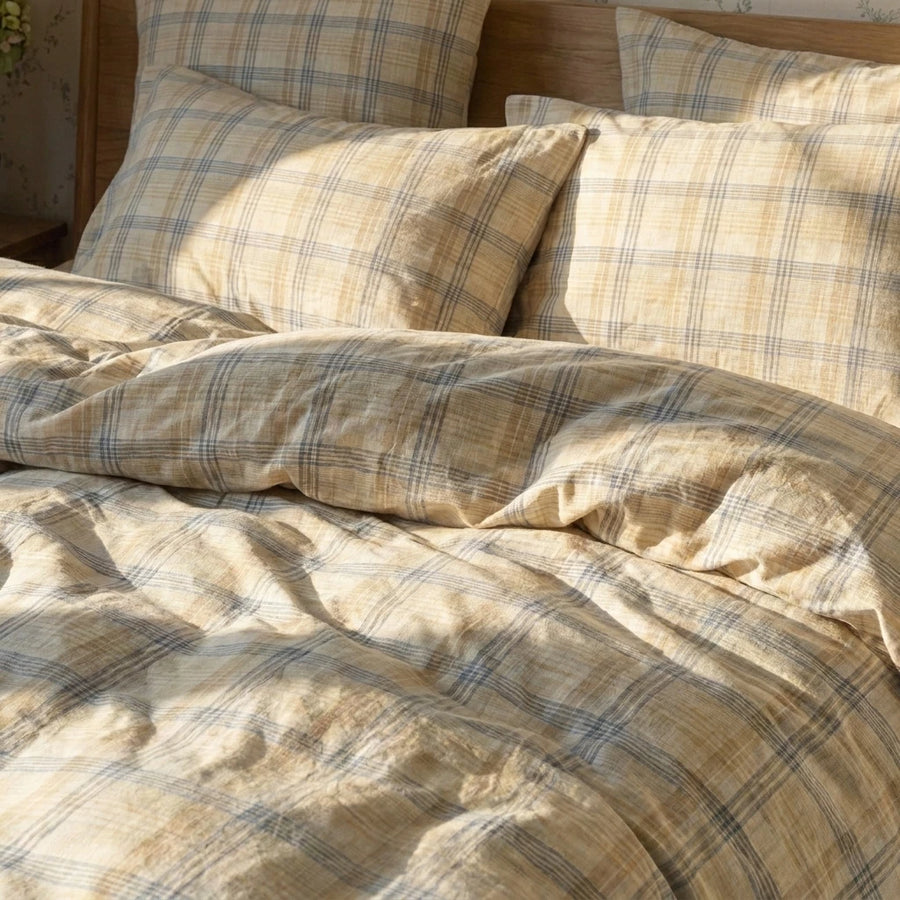 vintage plaid pattern duvet set soft cotton breathable texture