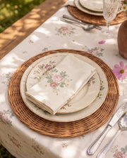 vintage rose napkin folded plate setting