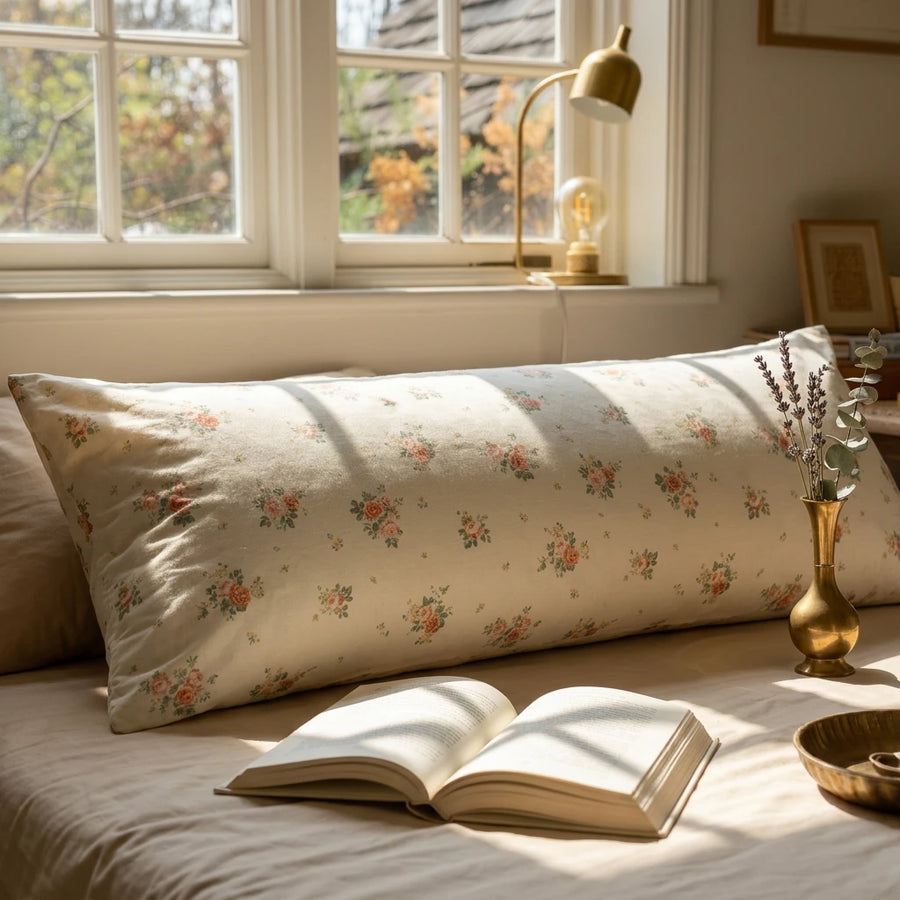 vintage sun drenched rose pillowcases fabric detail floral print
