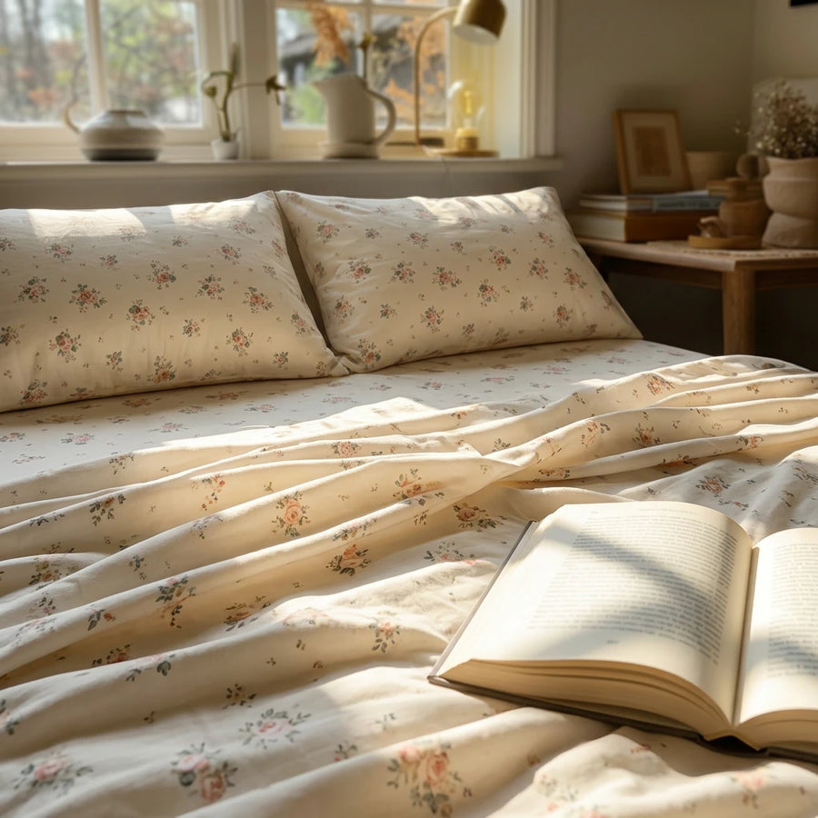 vintage sun drenched rose sheet set floral bedding main