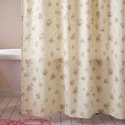 vintage sun drenched rose shower curtain cream pink clawfoot tub tile floor