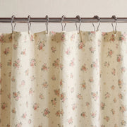 vintage sun drenched rose shower curtain cream pink metal rings close up