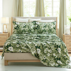 vintage green floral cotton bed sheet set