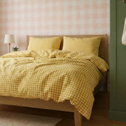 warm honey yellow check duvet set soft breathable cotton