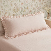 washed cotton ruffled pillowcase pink soft lighting