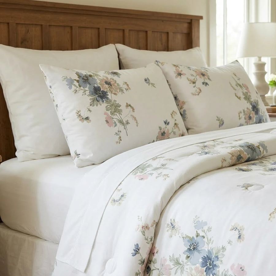 watercolor bloom floral pillow shams slate blue bedroom decor