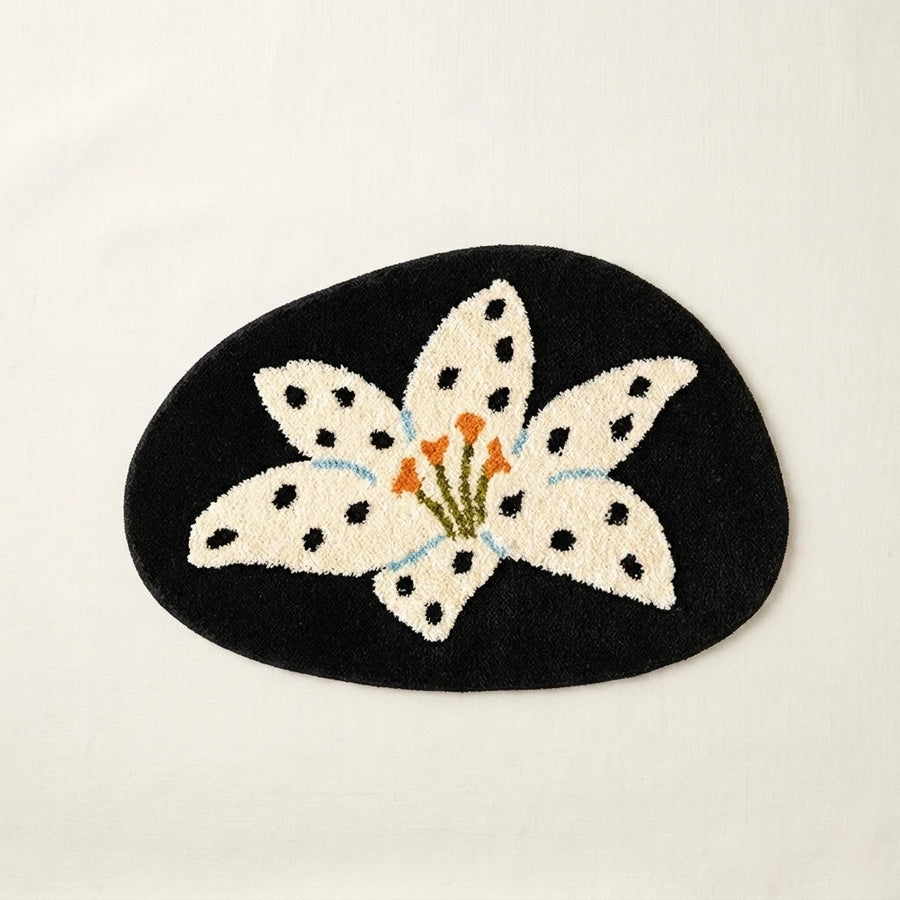 whimsy garden rug lily at midnight flat lay product photo