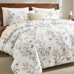 perspective view of white butterfly floral comforter