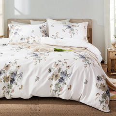 An angled view of white garden floral duvet cover set