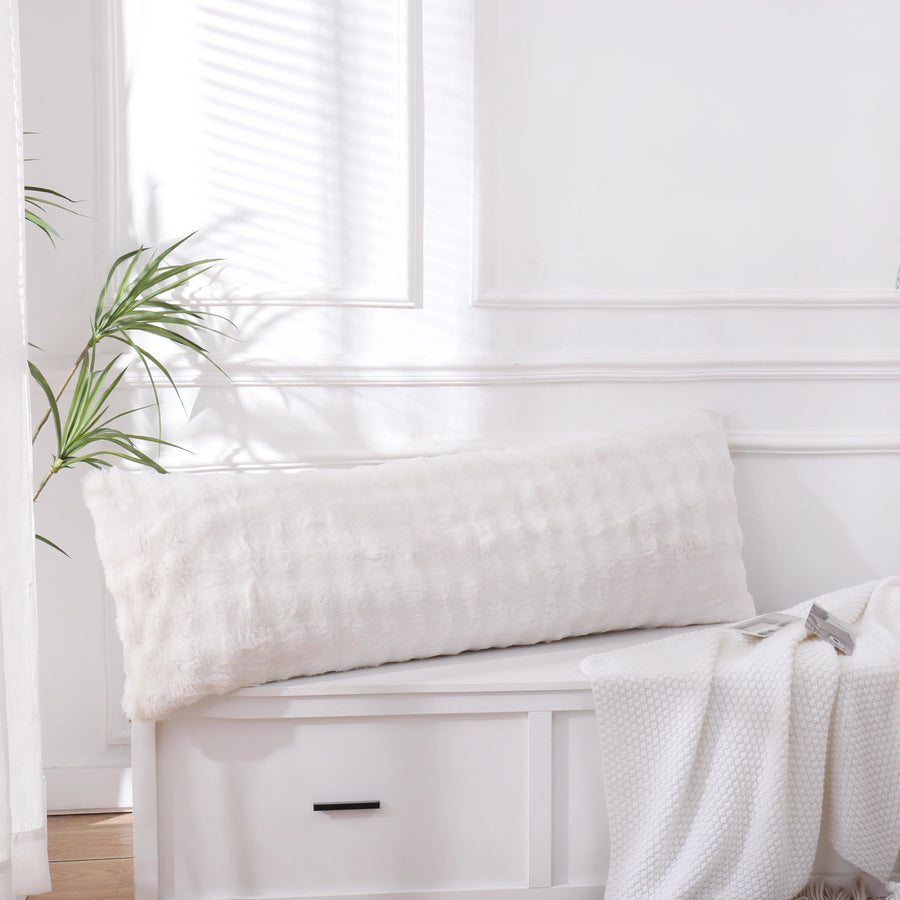 white rabbit fur long pillow cover plush rippled texture