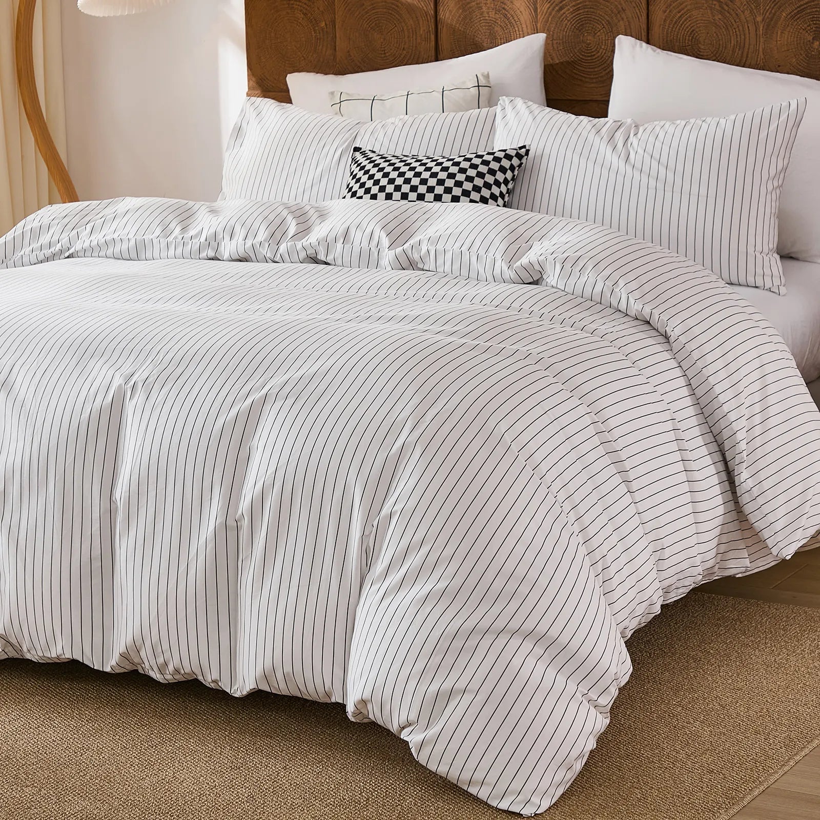 white and black pinstripe bedding sets