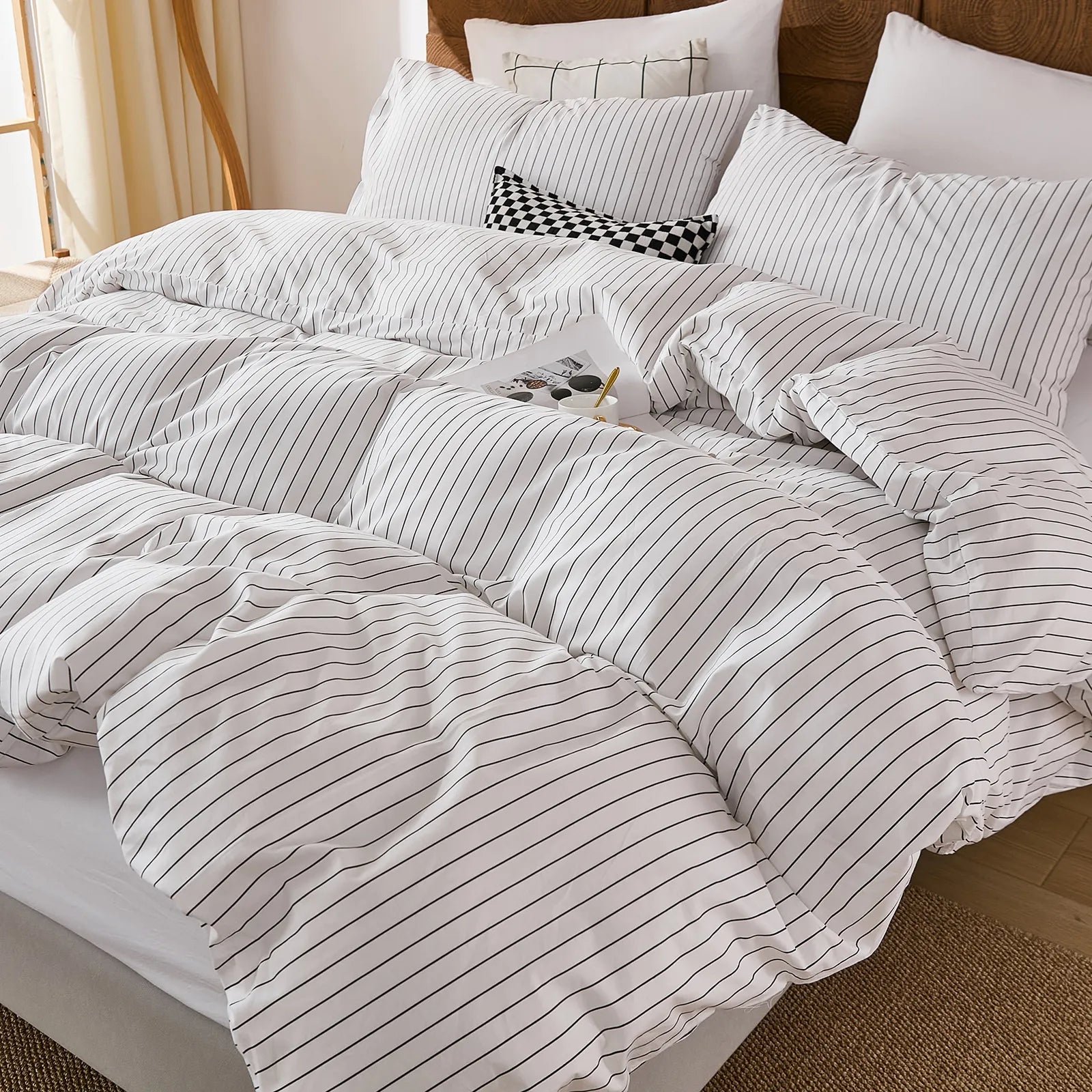 white and black pinstripe comforter set queen size