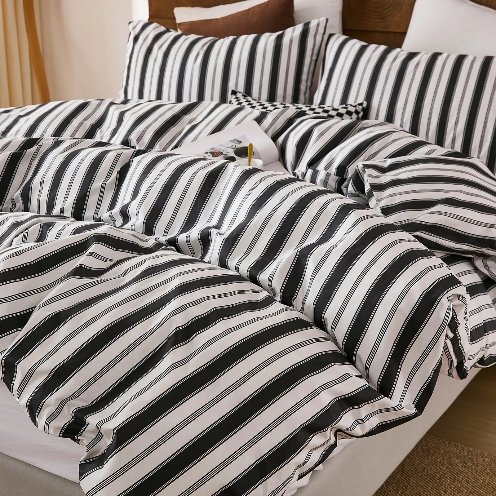 white and black stripe bedding set queen size