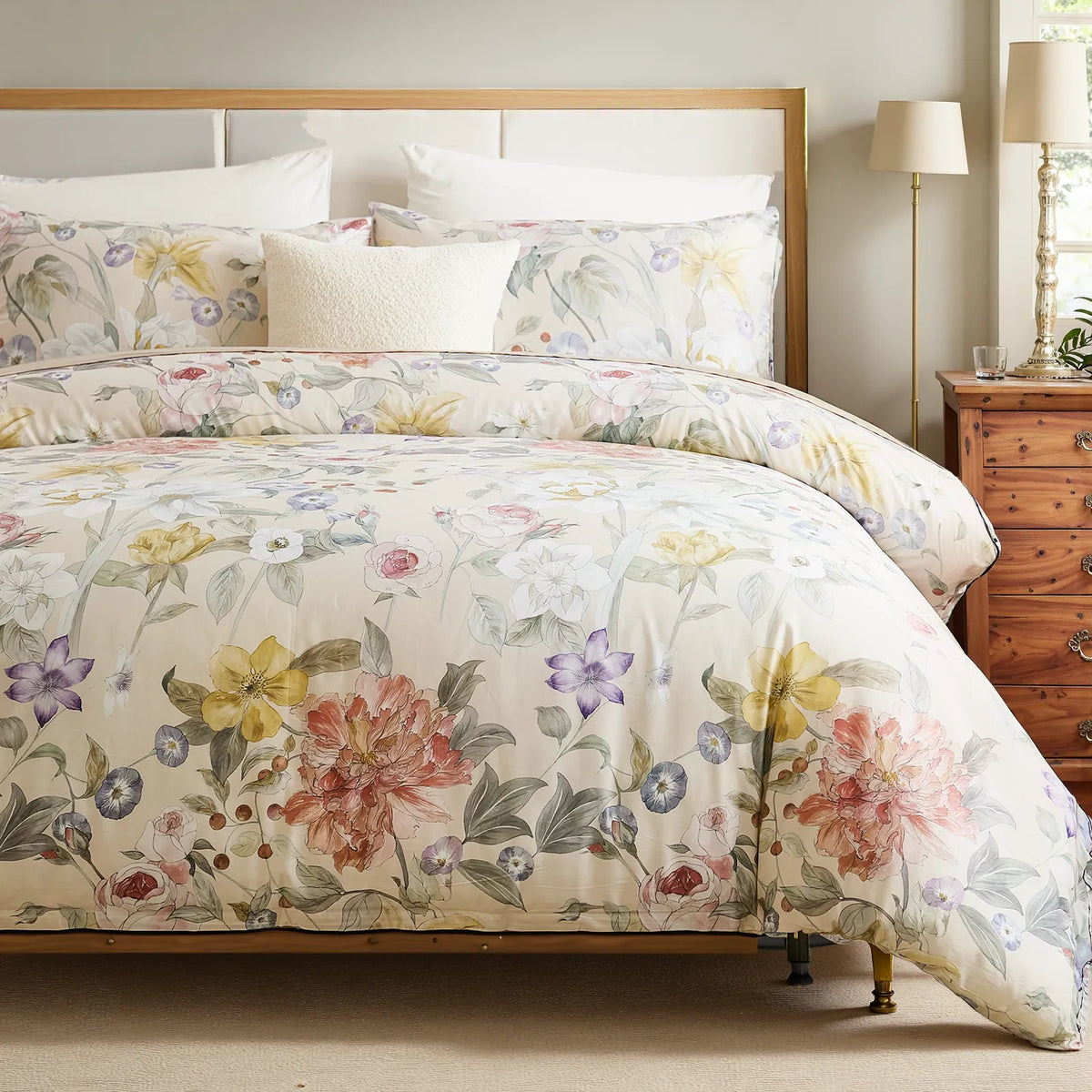 Wildflower meadow duvet cover set fully arranged on bed