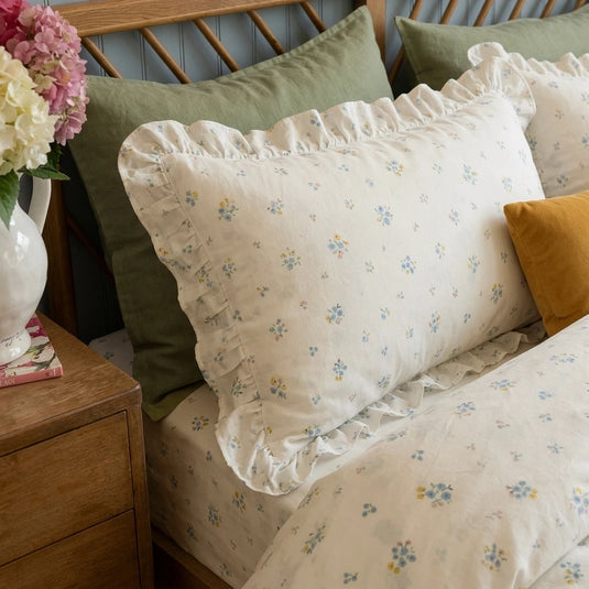 wildflower garden ruffle trim pillowcase close up
