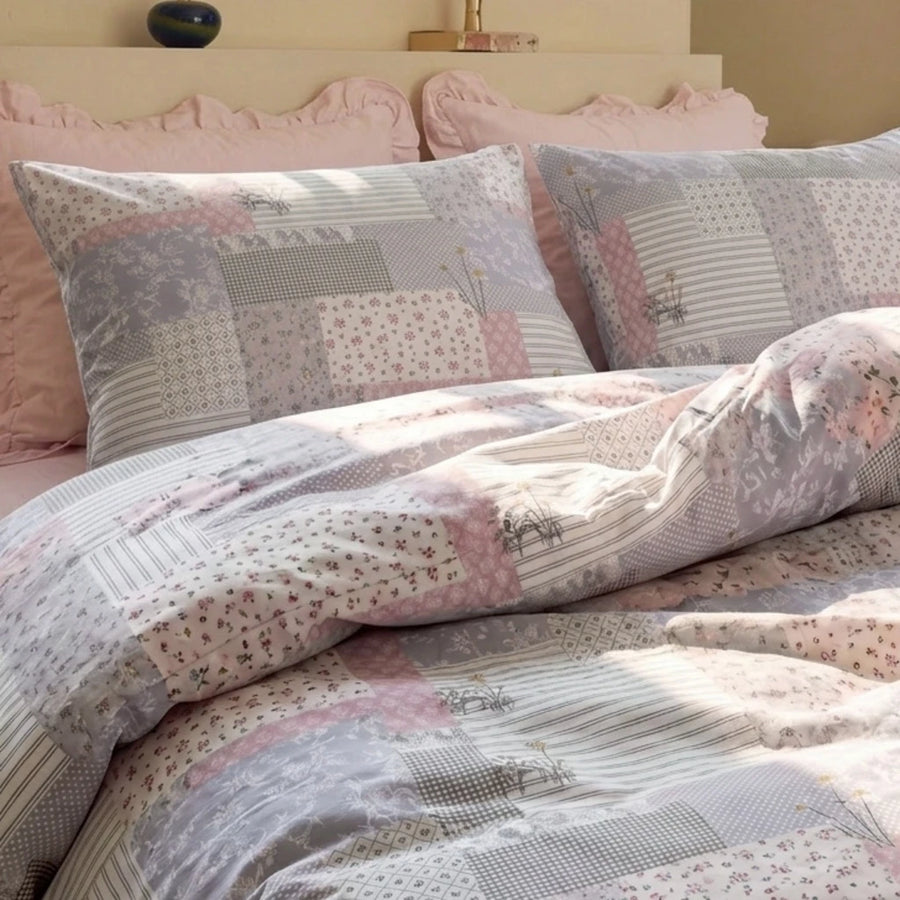 wildflower patchwork bedding set matching pillow shams top view