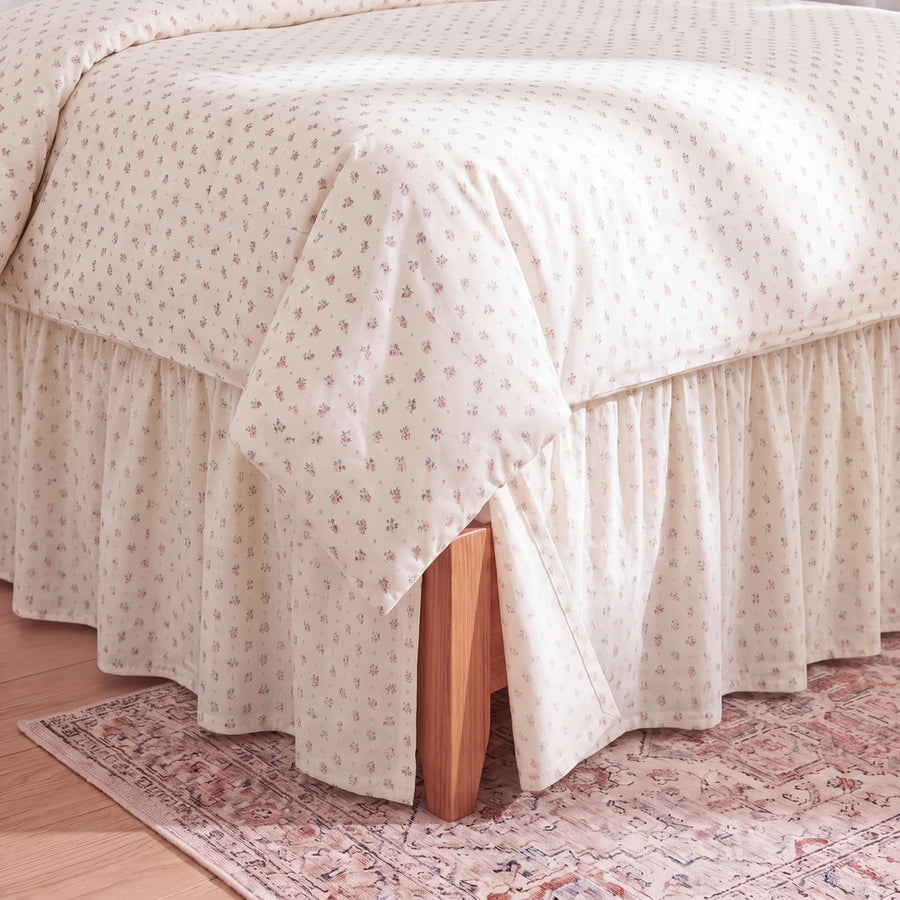 wildflower posy bed skirt beige ditsy floral vintage rug