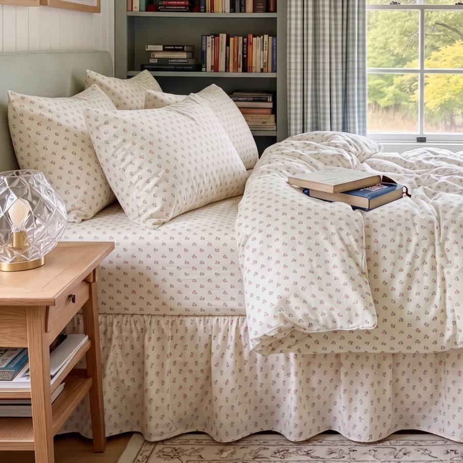 wildflower posy bed skirt cream ditsy floral cozy bedroom window