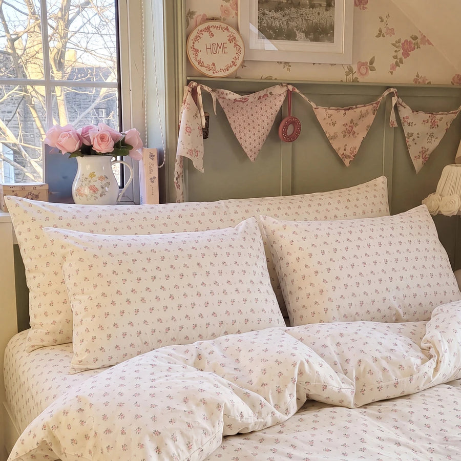 wildflower posy pillowcases cream yellow ditsy floral dorm bedroom overview