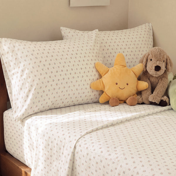 wildflower posy sheet set cream yellow ditsy floral dorm bedside view