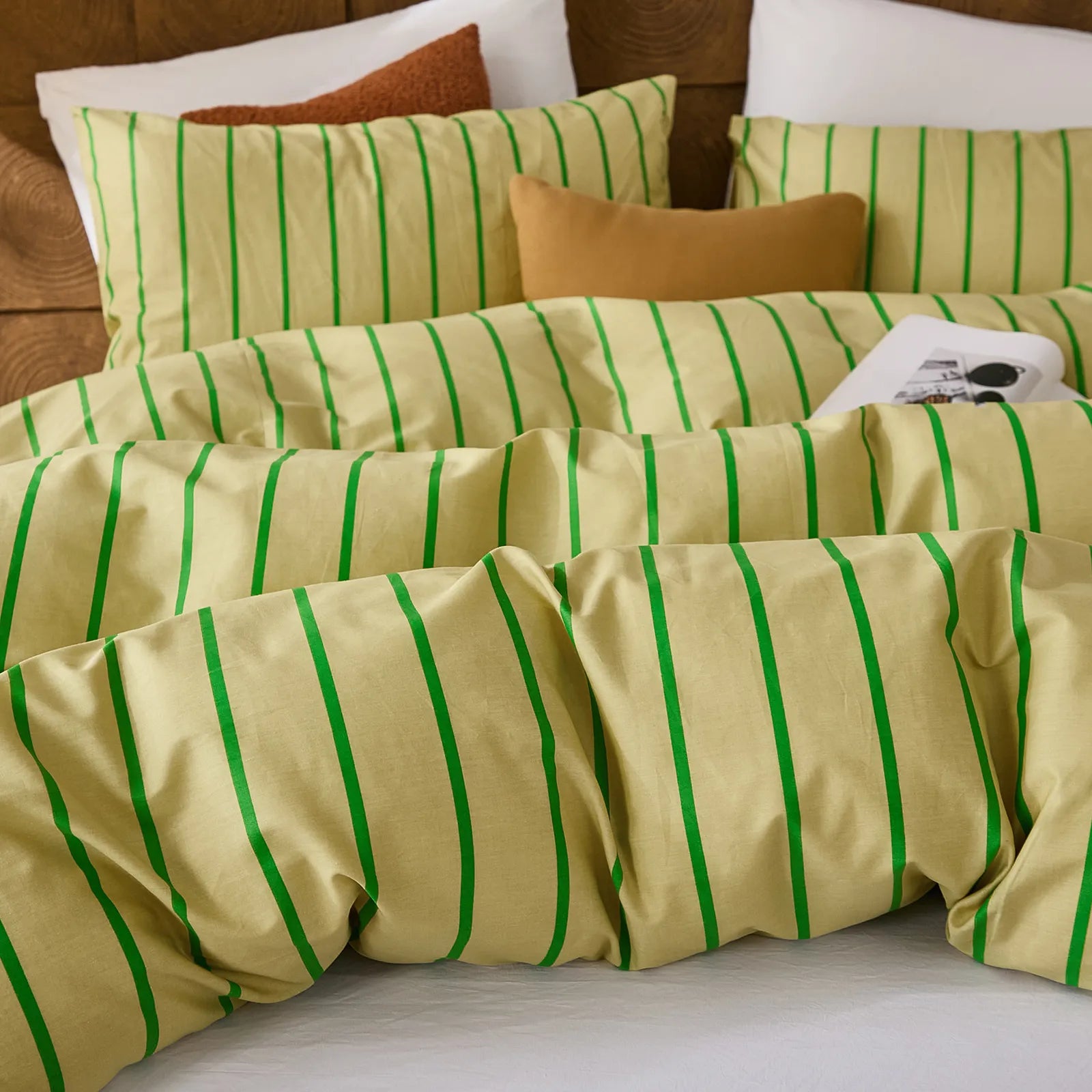 yellow-green pinstripe bedding set king size