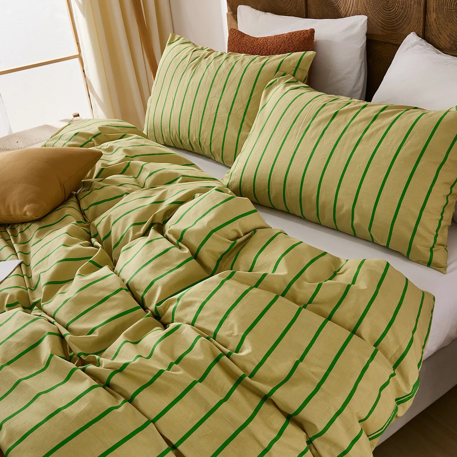 yellow-green pinstripe comforter sets