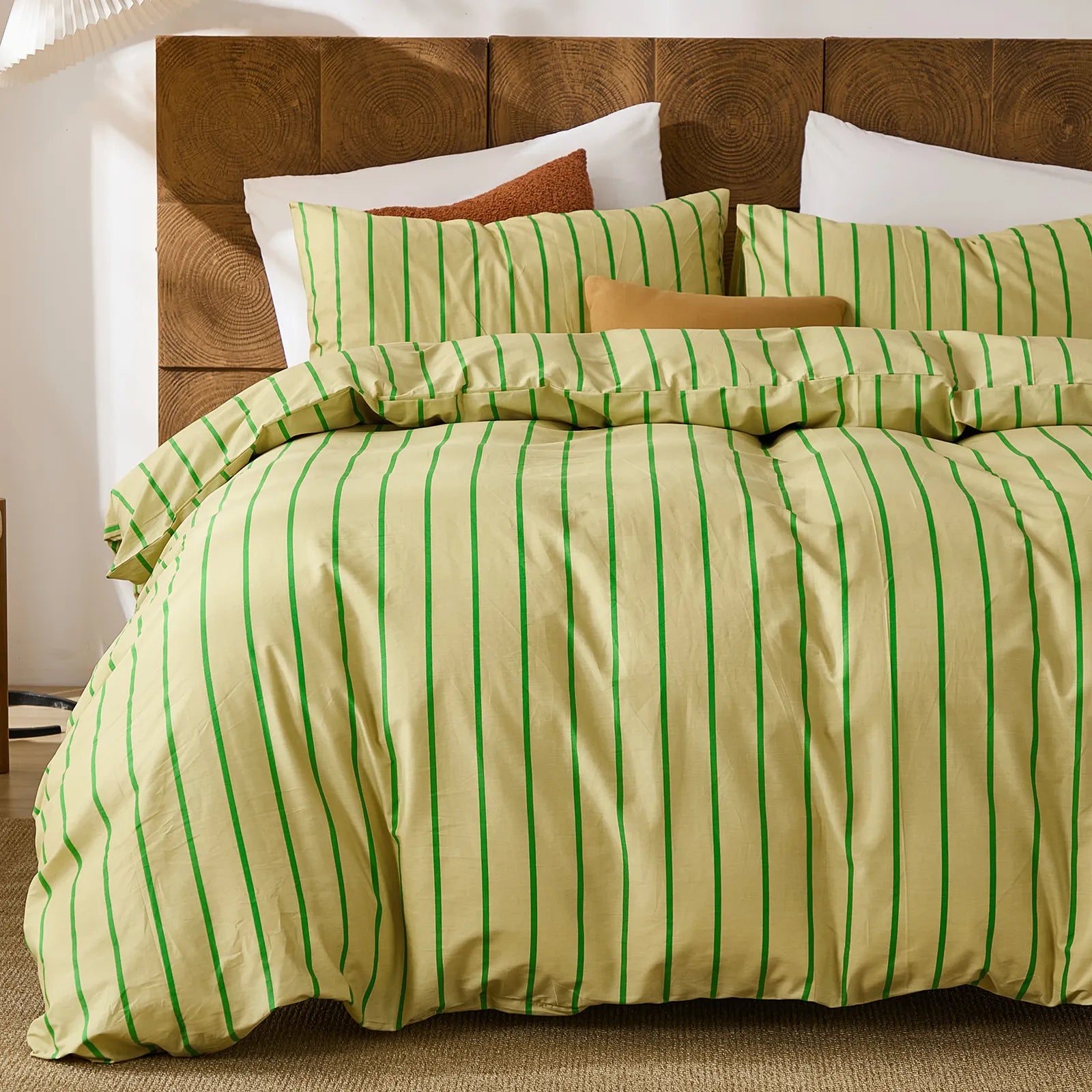 yellow-green pinstripe comforter set king size