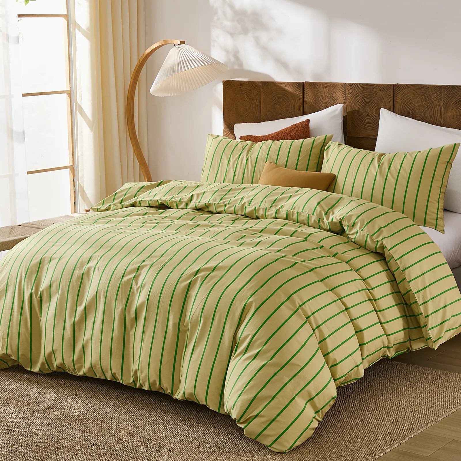 yellow-green pinstripe comforter set queen size