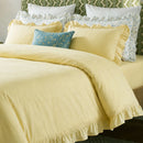yellow ruffle pillowcases with blue floral accents