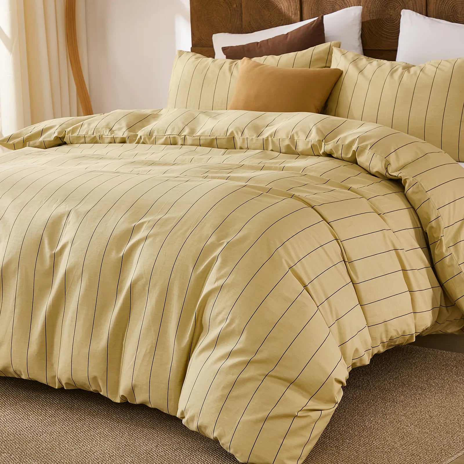yellow and black pinstripe bedding sets
