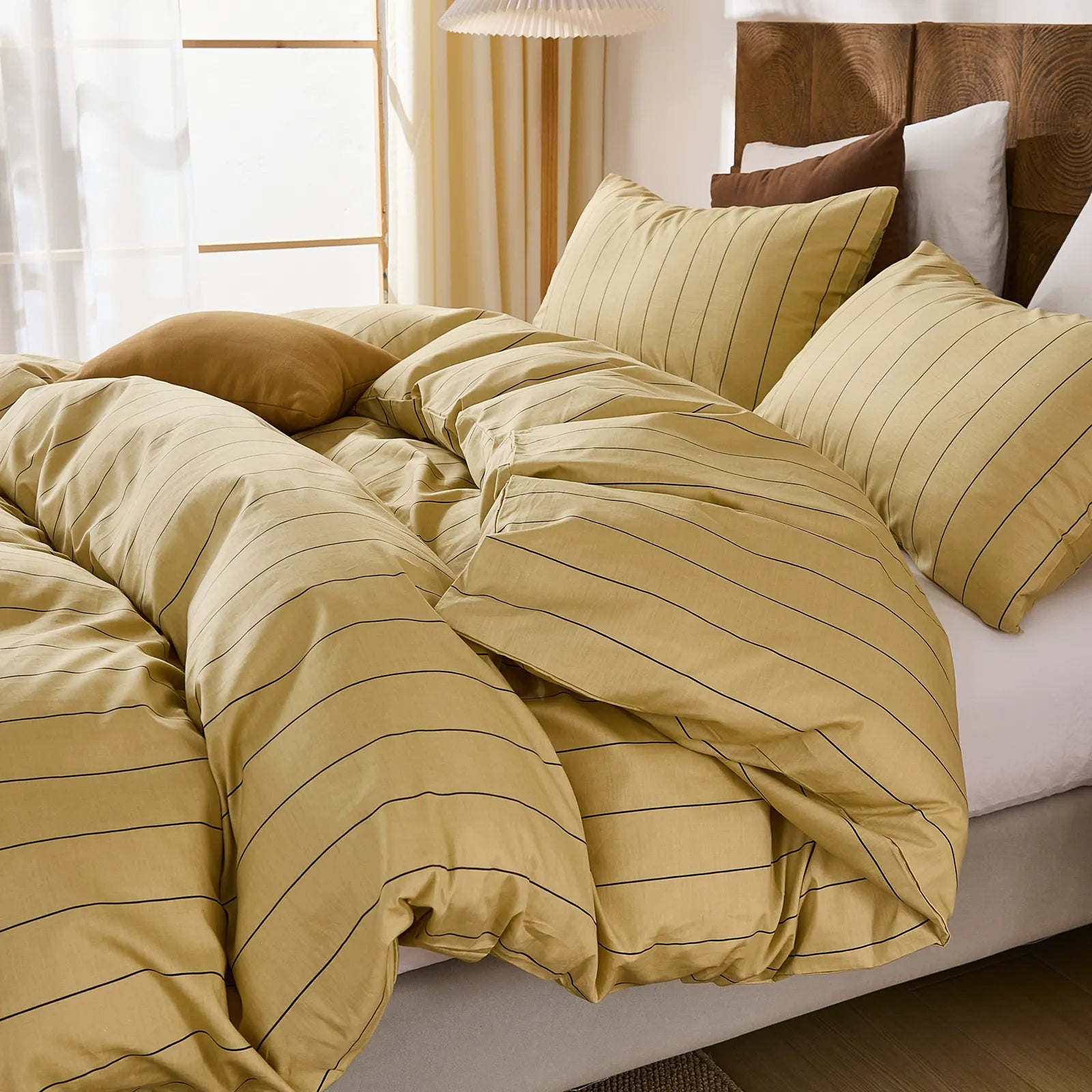 yellow and black pinstripe bedding set queen size
